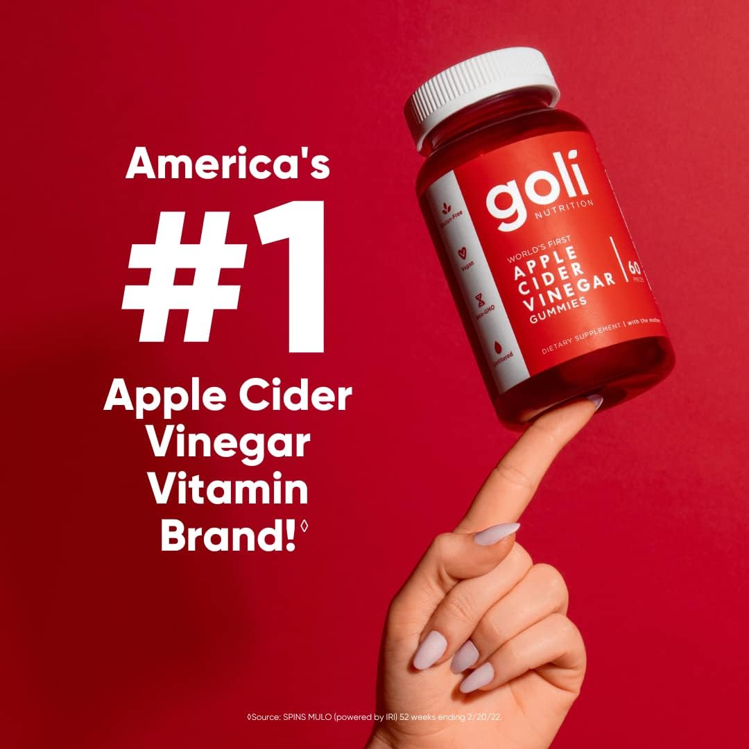 Goli Apple Cider Vinegar Gummies – 60 Count – Vegan, Gluten-Free, with Vitamin B12