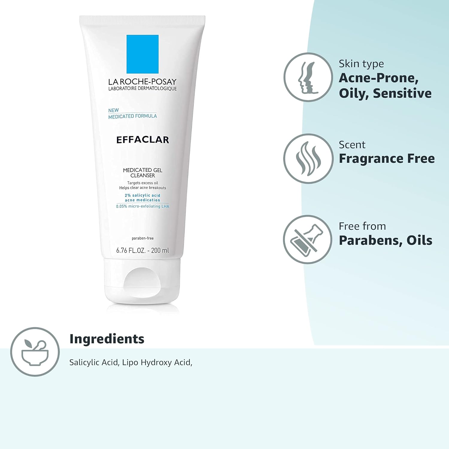 La Roche-Posay Effaclar Gel Cleanser – Oil-Free Face Wash with 2% Salicylic Acid