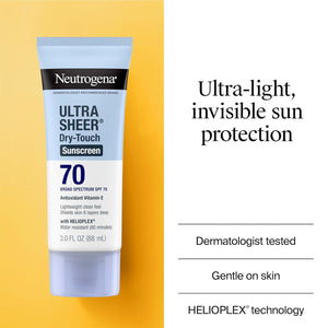 Neutrogena Ultra Sheer Sunscreen SPF 70 – 3oz – Dry-Touch, Non-Greasy