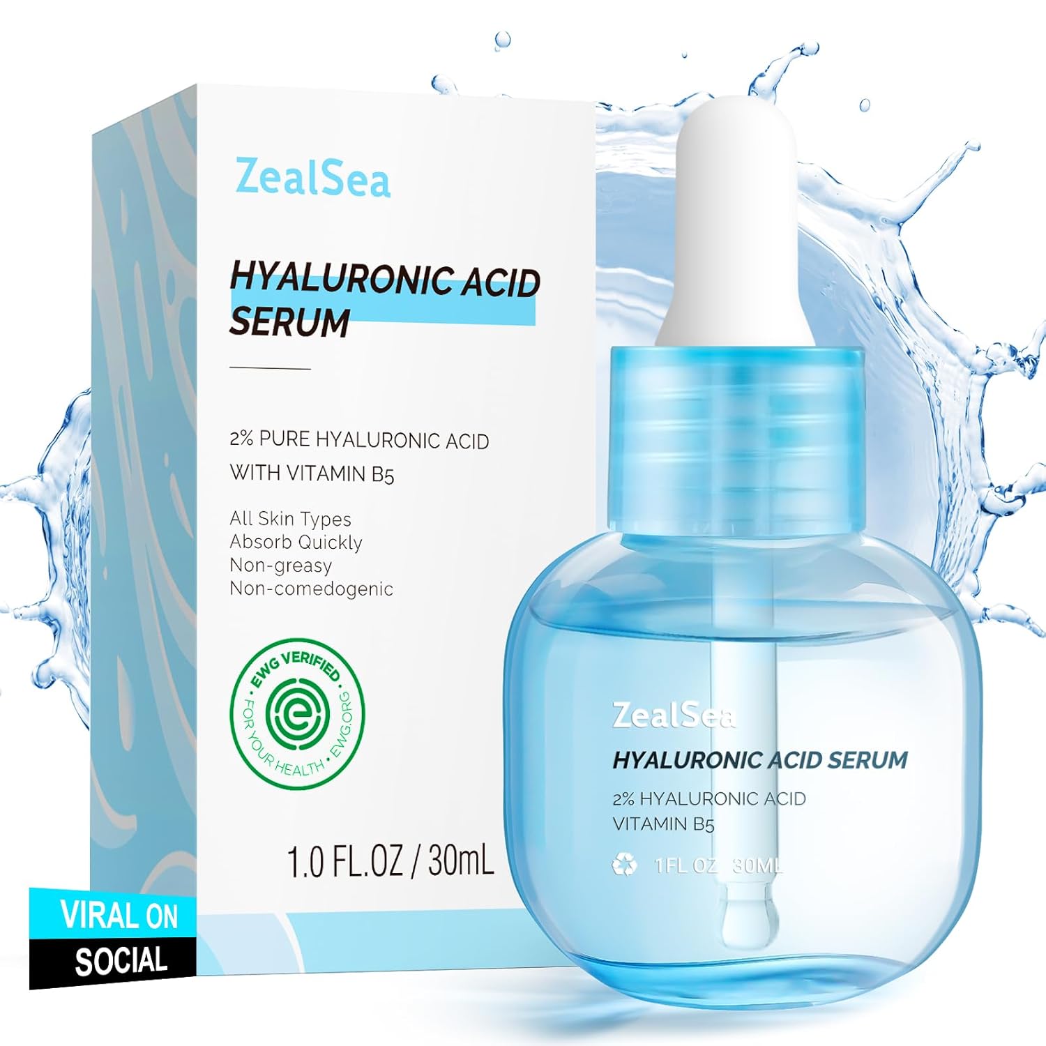 ZealSea Hyaluronic Acid Serum – 1oz – Hydrating, Vegan, Fragrance-Free