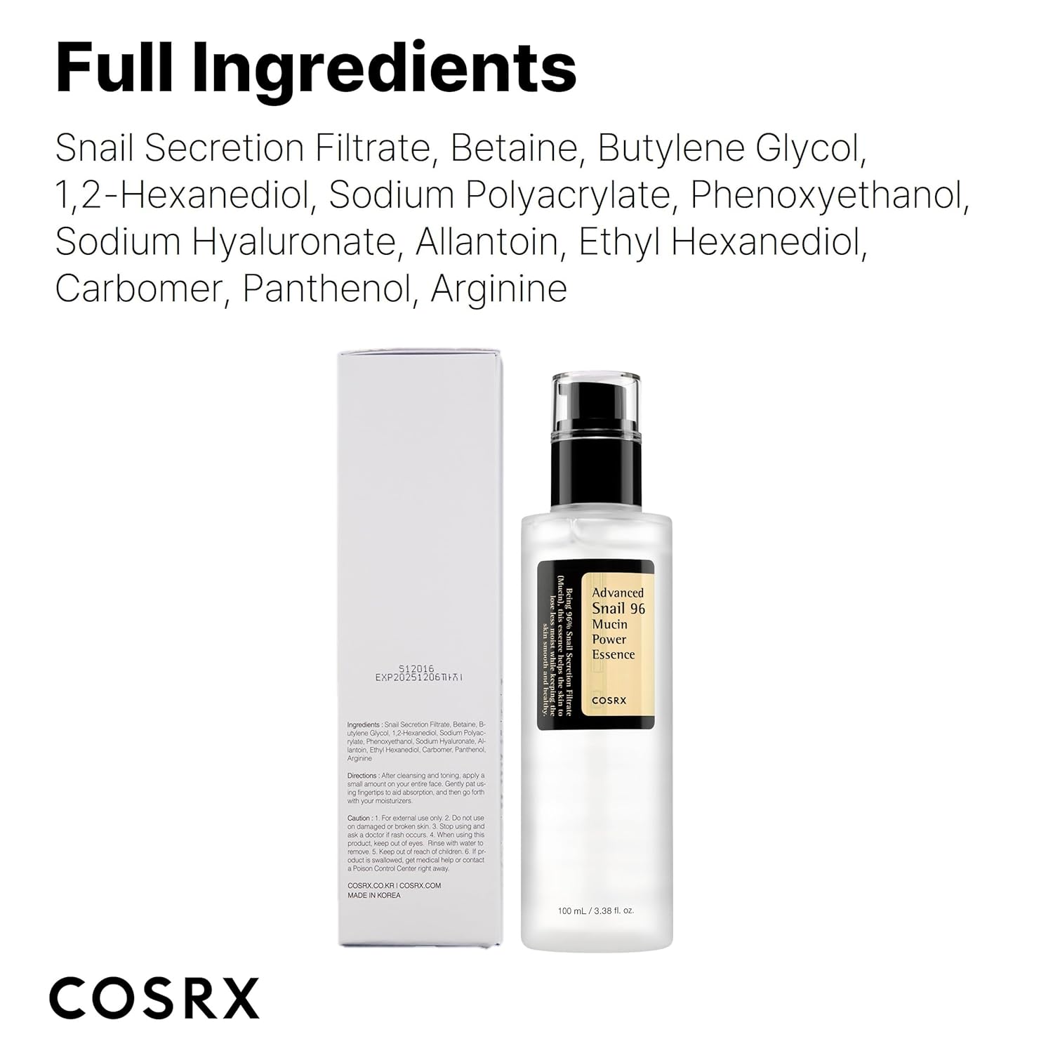 COSRX Snail Mucin Essence – 100ml – Hydrating Korean Serum for Skin