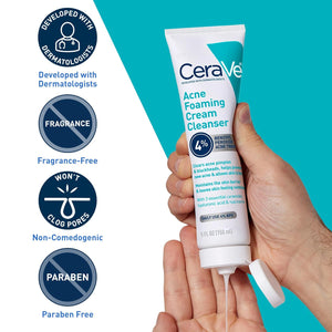 CeraVe Acne Foaming Cleanser – 4% Benzoyl Peroxide, Daily Face Wash