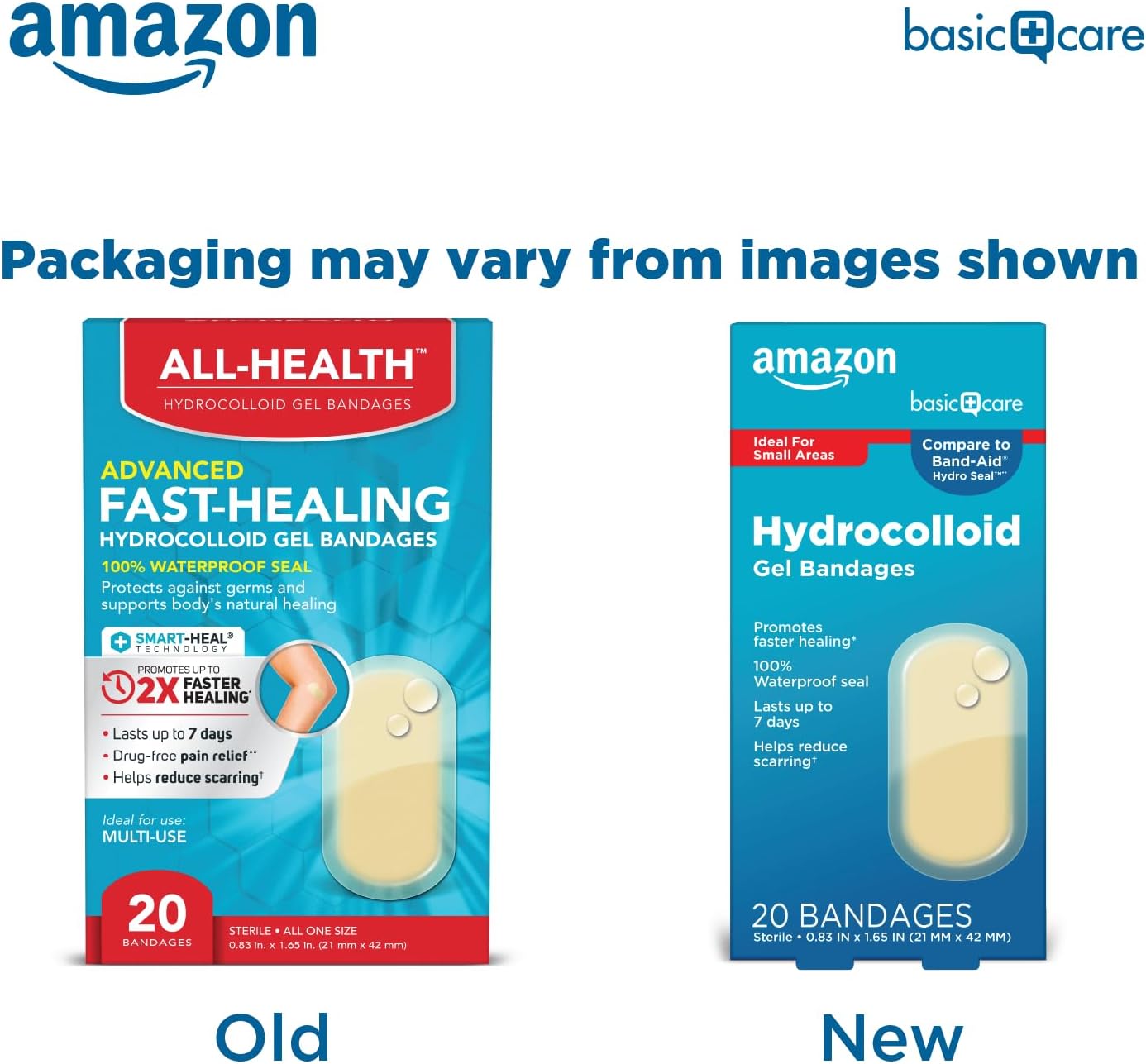 Amazon Hydrocolloid Gel Bandages – 20 Ct – Fast Healing, 0.83x1.65in