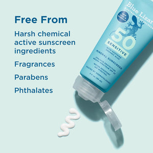 Blue Lizard Sensitive Mineral Sunscreen SPF 50+ – 3oz, Zinc, Fragrance-Free