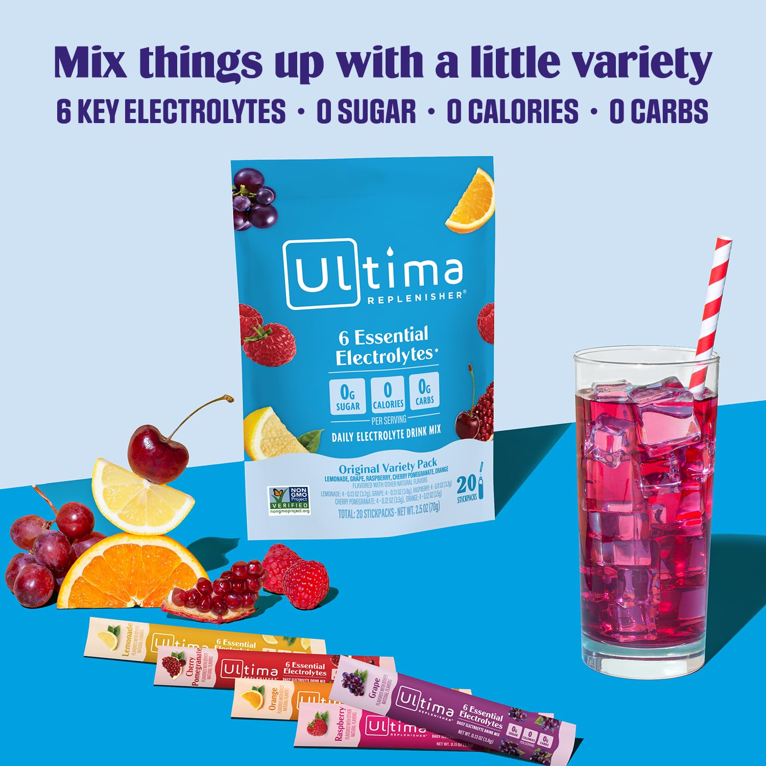 Ultima Electrolyte Drink Mix – 20 Pack – Sugar-Free, Keto, Vegan