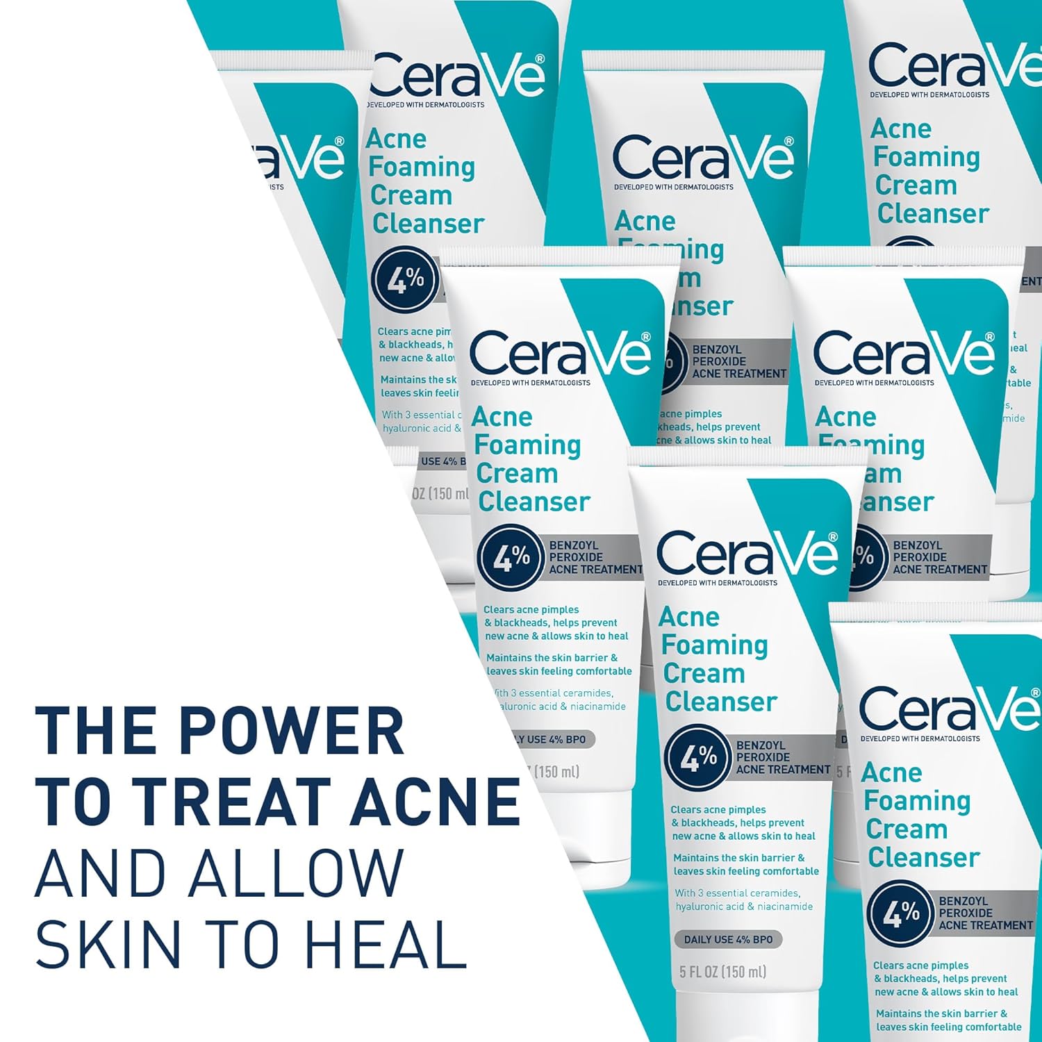CeraVe Acne Foaming Cleanser – 4% Benzoyl Peroxide, Daily Face Wash