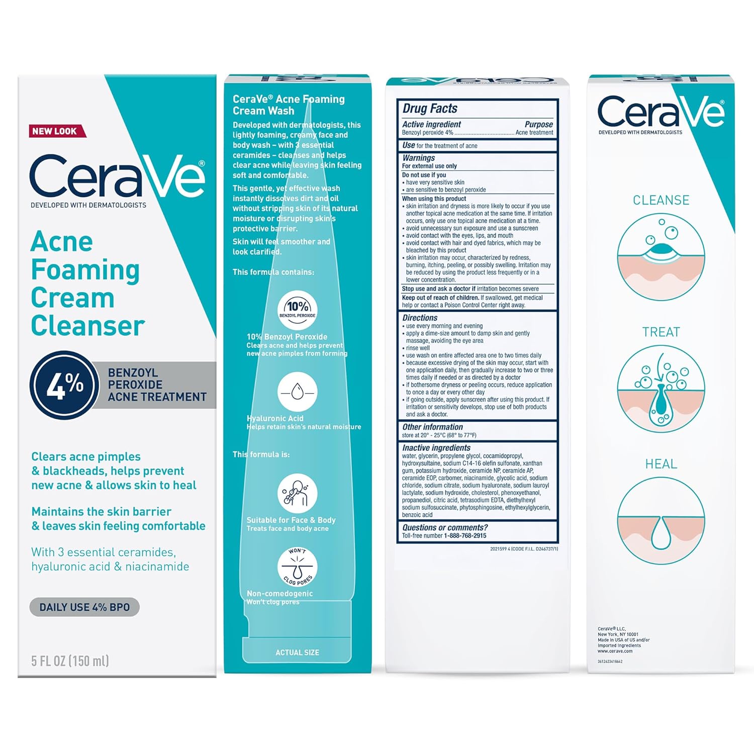 CeraVe Acne Foaming Cleanser – 4% Benzoyl Peroxide, Daily Face Wash