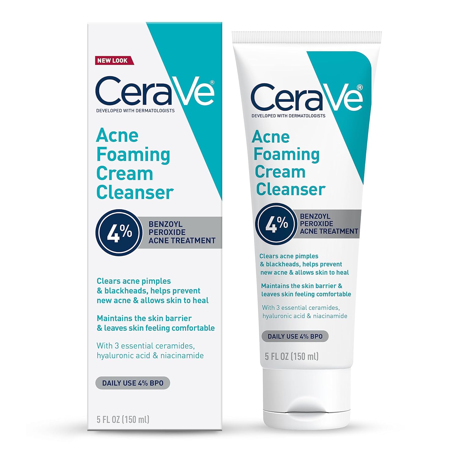 CeraVe Acne Foaming Cleanser – 4% Benzoyl Peroxide, Daily Face Wash