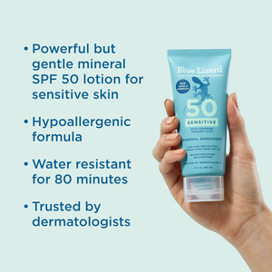 Blue Lizard Sensitive Mineral Sunscreen SPF 50+ – 3oz, Zinc, Fragrance-Free