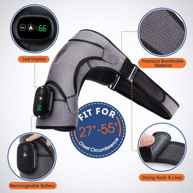 Heated Shoulder Massager with LED Display – 3-Level Vibration and Adjustable Strap